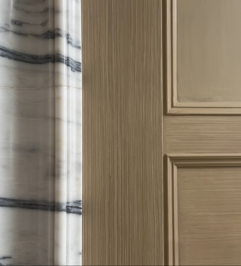 Faux marble and wood graining finishes side by side